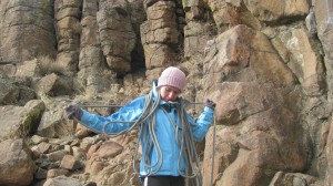 Vanessa flaking the rope at North Table Mountain